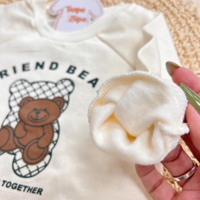 Conj. Casaco Friend Bear e Calça de Moletom - Off White e Verde